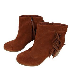 TOMS Lunata Fringe Ankle Booties Cognac Suede 8.5